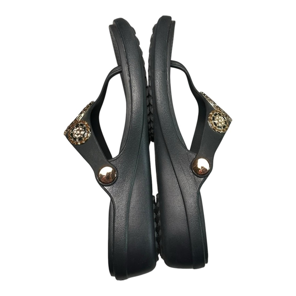Crocs Sanrah Diamante Wedge Flip Flop Sandals Womens 7 Black Thongs Slip On - Picture 8 of 12